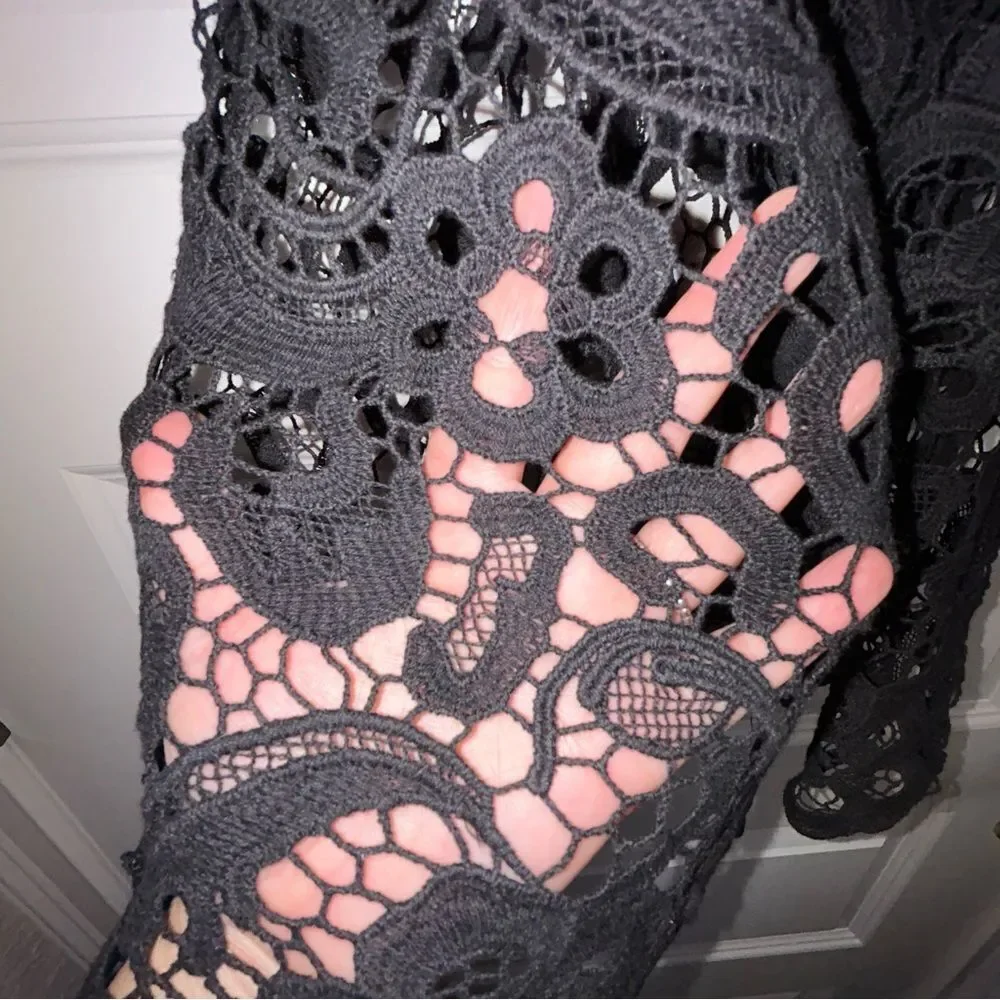 Alexis Crochet Lace Wide Bell Sleeve Mini Coverup Tunic Dress